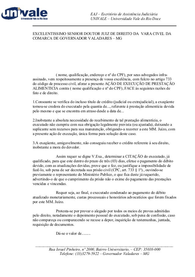 Peticao de revisao de alimentos