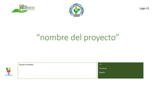 “nombre del proyecto”
I.E.:
Provincia:
Región:
Logo I.E.
Equipo innovador:
-
-
-
-
Metodología
 