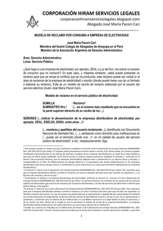 MODELO RECLAMO POR CONSUMO DE ELECTRICIDAD A EMPRESA DE LUZ | PDF