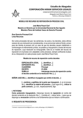 MODELO DE RECURSO DE REPOSICIÓN EN PROCESO CIVIL – AUTOR JOSÉ MARÍA ...
