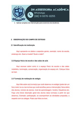 MODELO RELATÓRIOS DE ATIVIDADES DESENVOLVIDAS DURANTE O ESTÁGIO ...