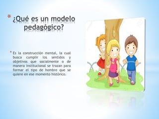 * Es la construcción mental, la cual
busca cumplir los sentidos y
objetivos que socialmente o de
manera institucional se trazan para
formar el tipo de hombre que se
quiere en ese momento histórico.
*