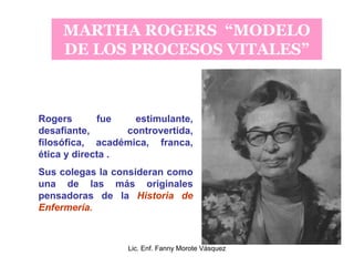 MARTHA ROGERS “MODELO
     DE LOS PROCESOS VITALES”



Rogers       fue   estimulante,
desafiante,       controvertida,
fi...