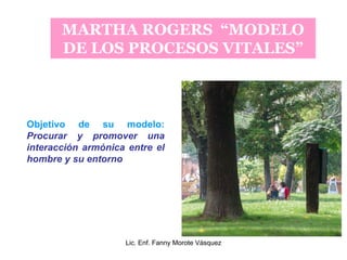MARTHA ROGERS “MODELO
       DE LOS PROCESOS VITALES”



Objetivo de su modelo:
Procurar y promover una
interacción armóni...