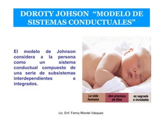 DOROTY JOHSON “MODELO DE
   SISTEMAS CONDUCTUALES”



El modelo de Johnson
considera a la persona
como        un    sistem...