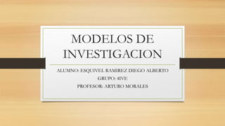 MODELOS DE
INVESTIGACION
ALUMNO: ESQUIVEL RAMIREZ DIEGO ALBERTO
GRUPO: 4IVE
PROFESOR: ARTURO MORALES
 