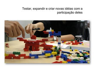 Testar, expandir e criar novas idéias com a
                          participação deles
 