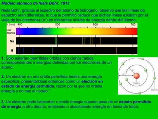 Niels Bohr, gracias al espectro del átomo de hidrogeno, observo que las líneas de espectro eran diferentes, lo que le perm...