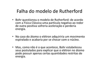 Espectro descontínuo dos elementos químicos


*Explicação do átomo
baseado na luz emitida
por alguns elementos
quando aquecidos.
 