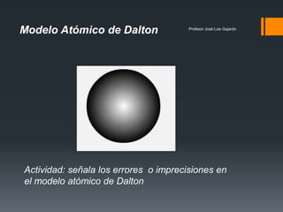 Profesor José Luis Gajardo
Modelo Atómico de Dalton
Actividad: señala los errores o imprecisiones en
el modelo atómico de Dalton
 