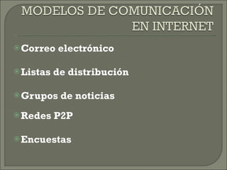 Correo electrónico Listas de distribución Grupos de noticias Redes P2P Encuestas 