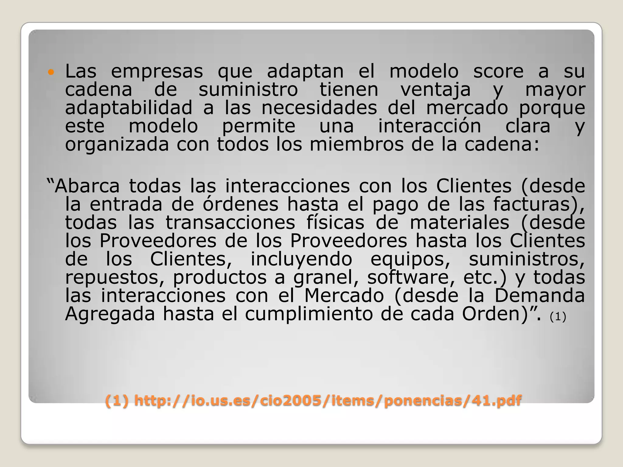 Modelo score en la cadena de suministro | PPTX