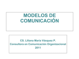 MODELOS DE COMUNICACIÓN CS. Liliana María Vásquez P. Consultora en Comunicación Organizacional 2011 