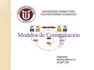 UNIVERSIDAD FERMIN TORO
VICE-RECTORADO ACADEMICO
Modelos de Comunicación
Integrante:
Mónica Molina C.I
24.397.732
 