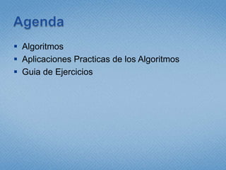 AgendaAlgoritmosAplicacionesPracticas de los AlgoritmosGuia de Ejercicios