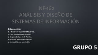 INF-162
ANÁLISIS Y DISEÑO DE
SISTEMAS DE INFORMACIÓN
 