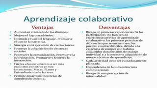 VENTAJAS Y DESVENTAJAS DEL MODELO
COLABORATIVO
 