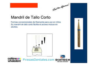 Mandril de Tallo Corto
Formas convencionales de Diamante para uso en niños.
Su mandril de tallo corto fácilita el acceso incluso en
adultos.
 