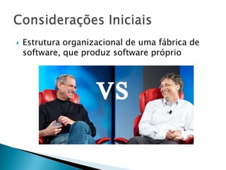 Estrutura organizacional de uma fábrica de software, que produz software próprioConsiderações Iniciais