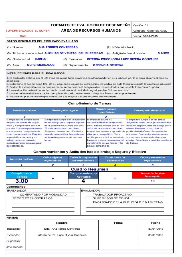 modelos de informe de evaluacion de desempeño laboral formato de informe laboral