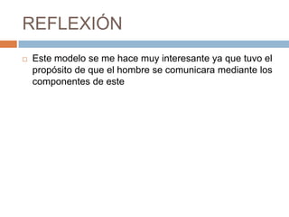 REFLEXIÓN
 Este modelo se me hace muy interesante ya que tuvo el
propósito de que el hombre se comunicara mediante los
componentes de este
 