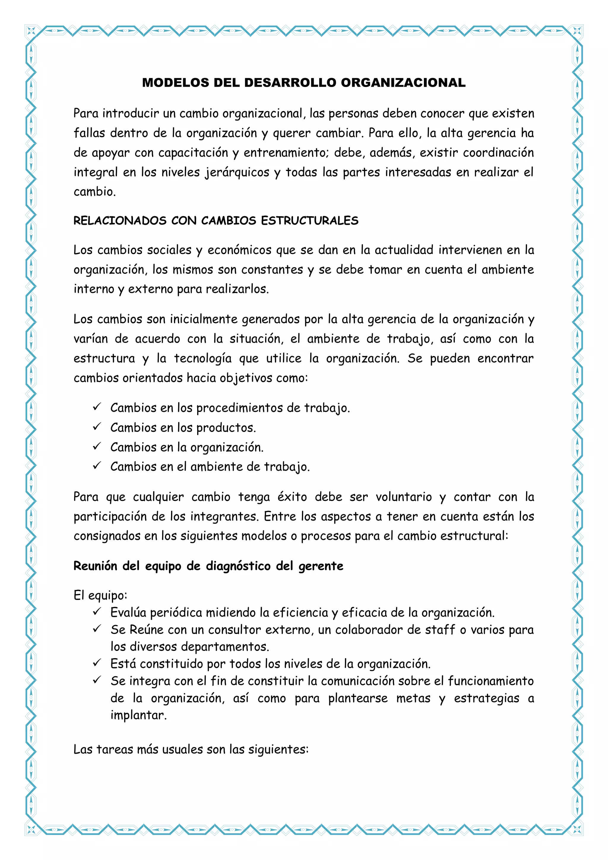 Modelos del desarrollo organizacional | PDF