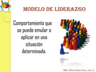 Modelo de Liderazgo

Comportamiento que
  se puede emular o
    aplicar en una
      situación
    determinada.


                      MSc. Félix Colina Ysea , (2011)
 