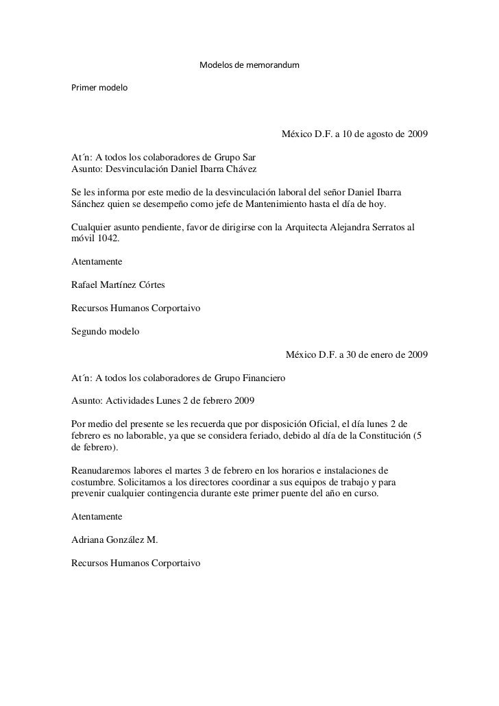 modelos de memorandum modelo de memorandos