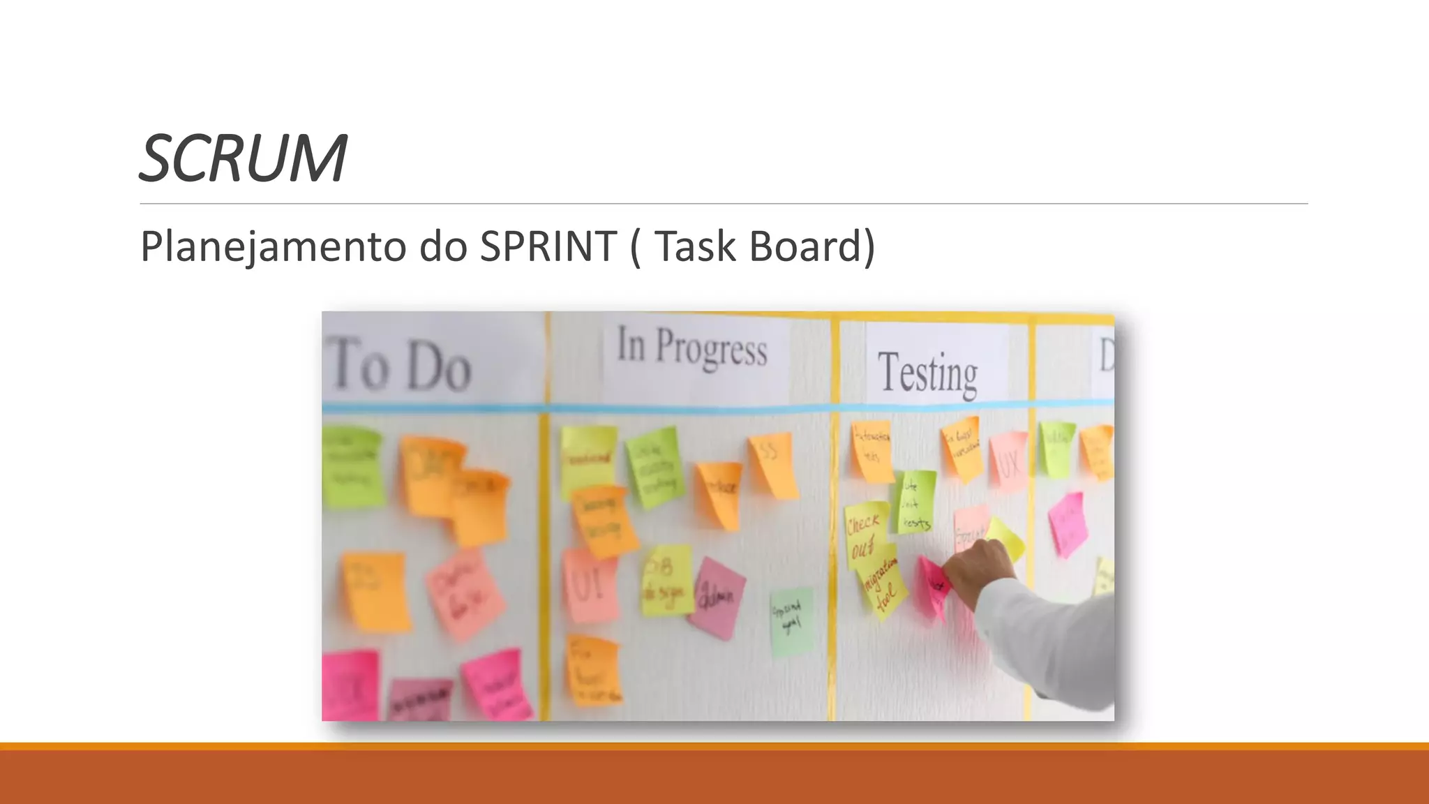 SCRUM
Planejamento do SPRINT ( Task Board)
 
