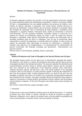 Modelos de Produção e Comércio de Abacaxi para o Mercado Interno e de
                                    Exportação

Resu...