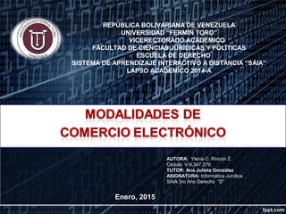 Modalidades de comercio electrónico y Marco Jurídico en Venezuela