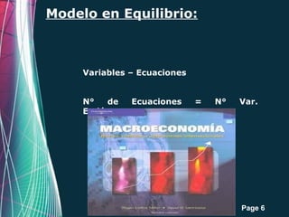 Page 6
Modelo en Equilibrio:
Variables – Ecuaciones
N° de Ecuaciones = N° Var.
Endógenas
 