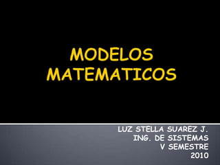 MODELOS MATEMATICOS  LUZ STELLA SUAREZ J. ING. DE SISTEMAS V SEMESTRE 2010 