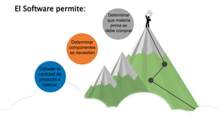 4
El Software permite:
Determinar
que materia
prima se
debe comprar
Determinar
componentes
se necesitan
Calcular la
cantidad de
producto a
fabricar
 