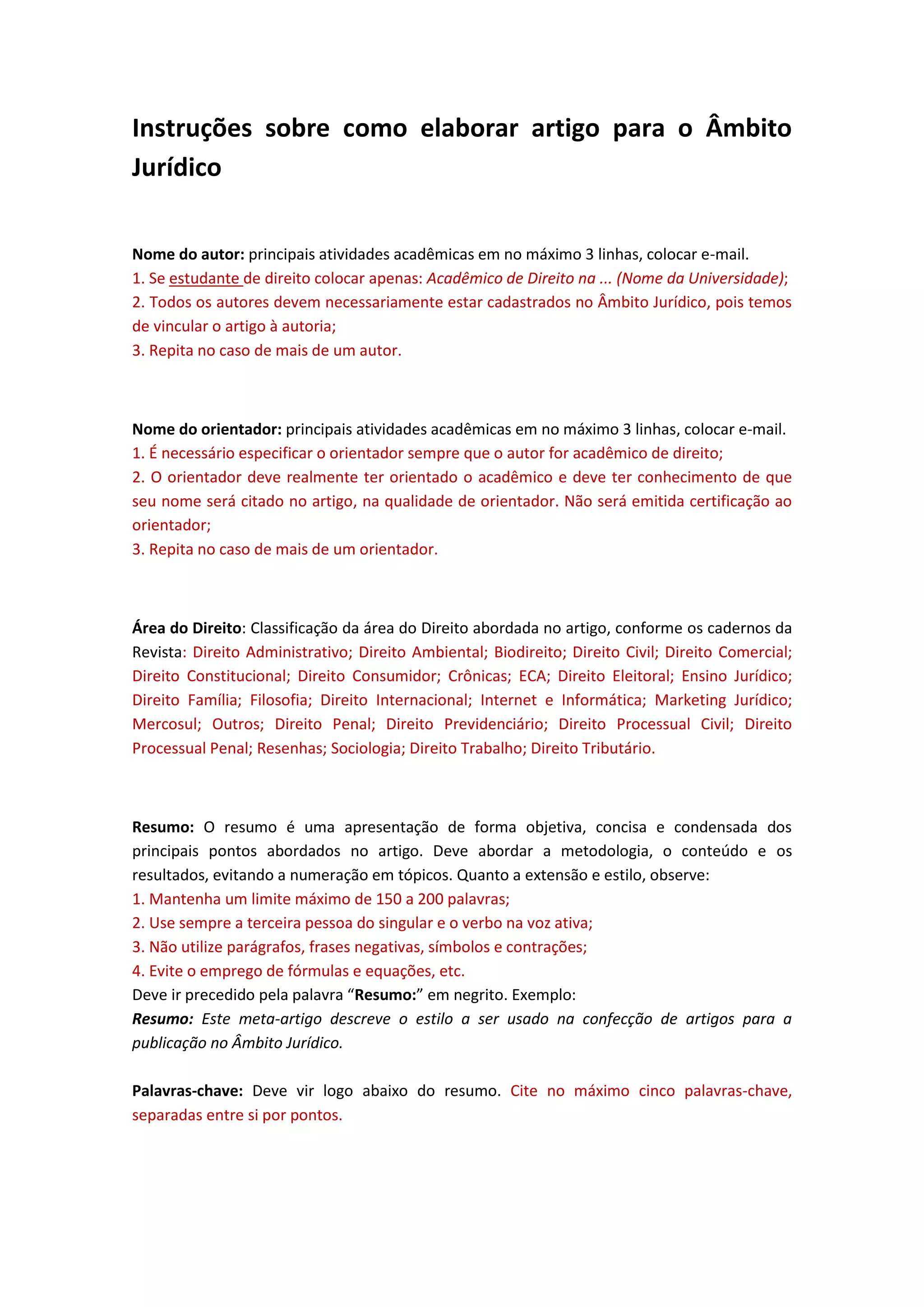 Modelos para publicar artigo - área do Direito | PDF