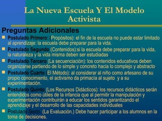 La Nueva Escuela Y El Modelo
                      Activista
Preguntas Adicionales
 Postulado Primero: (Propósitos): el f...