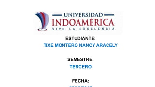 ESTUDIANTE:
TIXE MONTERO NANCY ARACELY
SEMESTRE:
TERCERO
FECHA:
 