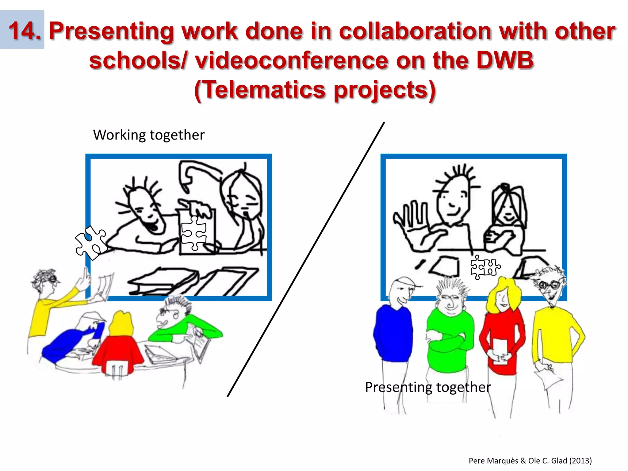 ????????????? ????????????? 12. Students prepare a battery of questions to be presented in class 
Pere Marquès & Ole C. Glad (2013) 
? 
?  