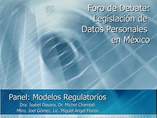 Foro de Debate: Legislación de  Datos Personales  en México Panel: Modelos Regulatorios Dra. Isabel Davara, Dr. Michel Chamlati Mtro. Joel Gómez, Lic. Miguel Ángel Flores 