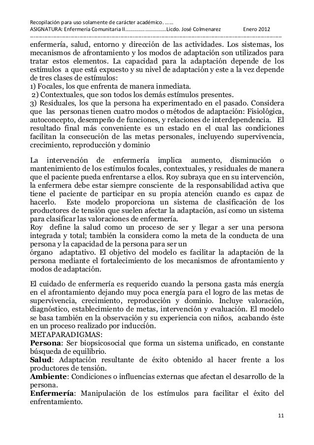 Modelos y teorias de enfermeria comunitaria