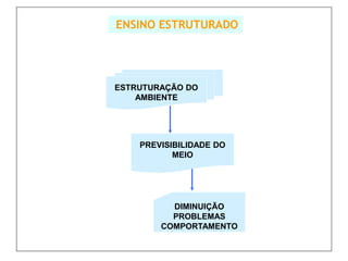 ENSINO ESTRUTURADO




ESTRUTURAÇÃO DO
    AMBIENTE




    PREVISIBILIDADE DO
           MEIO




          DIMINUIÇÃO
          PROBLEMAS
        COMPORTAMENTO
 