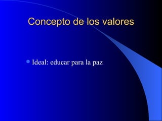 Concepto de los valores


   Ideal: educar para la paz
 