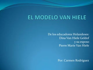 EL MODELO VAN HIELE De los educadores Holandeses:  Dina Van Hiele Geldof y su esposo  Pierre Marie Van Hiele Por: Carmen Rodríguez 