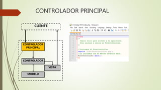 CONTROLADOR PRINCIPAL
CLIENTE
CONTROLADOR
PRINCIPAL
CONTROLADOR
MODELO
VISTA
 