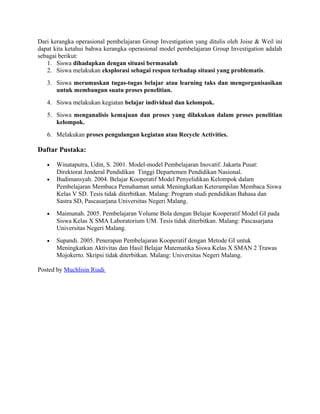 Model pembelajaran group investigation | DOC