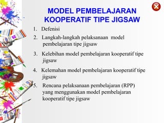 Model Pembelajaran Kooperatif Tipe Jigsaw | PPT