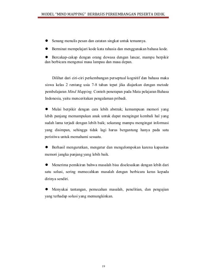Model pembelajaran MIND MAPPING dengan karakteristik anak 