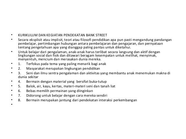Model Pendekatan Bank Street Untuk Anak Usia Dini