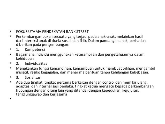 Model Pendekatan Bank Street Untuk Anak Usia Dini
