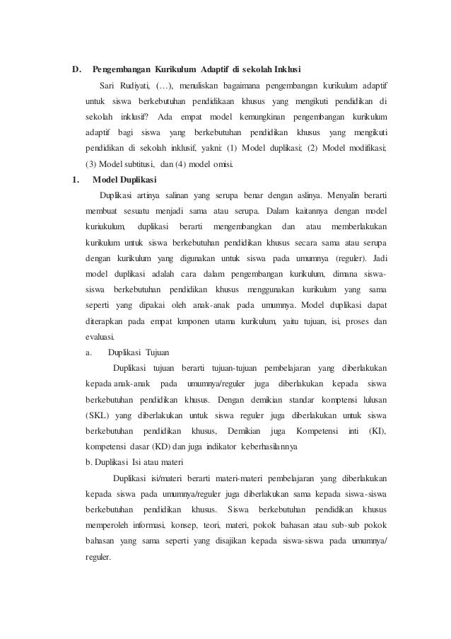 Makalah Model Pengembangan Kurikulum Adaptif Pada Pendidikan Kelas Kh